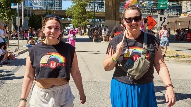 President, Karen Berry and her daughter march in the Pride Parade 2024