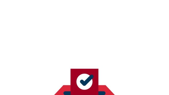 Graphic of a ballot box with the word vote across it